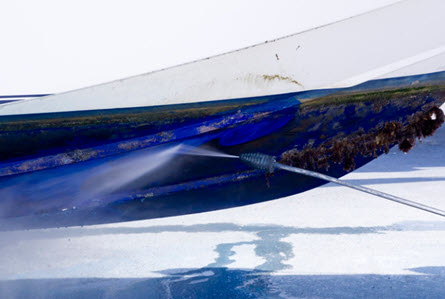 cleaning hull with a pressure washer